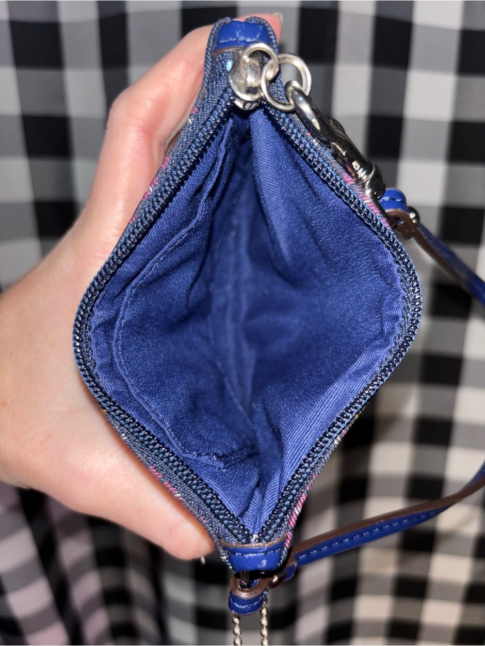 Coach Poppy Blue and Pink Tartan Plaid Signature Wristlet - Picture 5 of 5